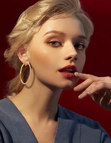 4 Pairs Clip on Hoop Earrings for Women CZ Twist Fake Hoop Earring Sets Spring Hoops for Non Pierced Ears Gold Tone 30/40/50/60/70mm - size: 40mm