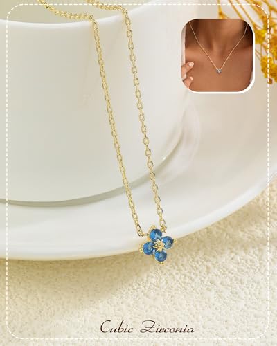 ZHESHY Birthstone Gold Necklaces for Women Dainty 14K Gold Plated Necklace | Simple Non Tarnish Diamond Cubic Zirconia Pendant Necklaces Women Gold Trendy Jewelry Bridesmaid Birthday Gifts - color: Blue December