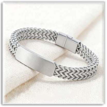 Xusamss Mens Cuban Link Bracelet Stainless Steel Double Layer Chain Jewelry Heavy Blank Bar Design Link Bracelet for Men - color: White