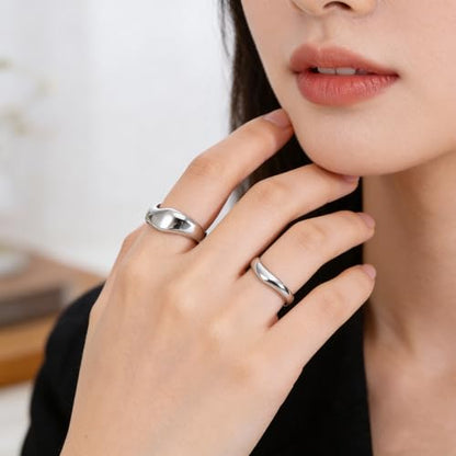 Stacking Rings for Women Gold Plated Wavy Pinky Thumb Ring Stack Size 4-9 - color: Silver