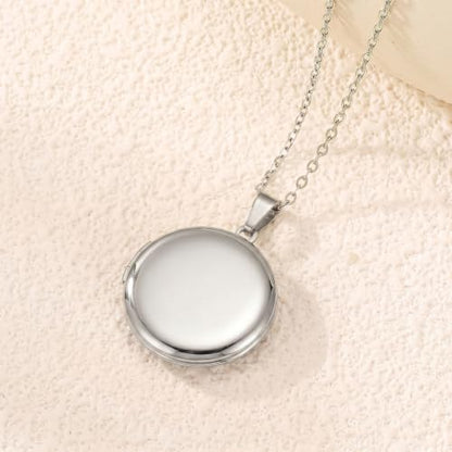PHOCKSIN Personalized Locket Necklace for Women Photo Necklace with Customized Picture Birth Flower Birthstone Customizable Birthday Gifts - color: #14-Round Silver
