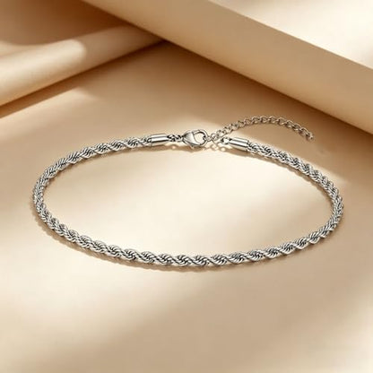 PICNHUAN Gold/Silver Ankle Bracelets for Women 14K Gold Plated Women's Anklets Silver Cuban Chain Anklet Waterproof Stainless Steel Anklet Summer Beach Foot Chain Jewelry Gifts for Women - color: Silver/ Twist