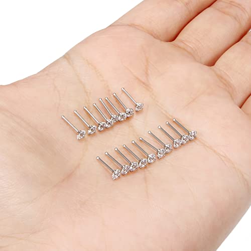 18G 20G 22G Nose Rings Studs with Cubic Zirconia 316L Surgical Steel Straight Screw L Shaped Nose Studs Piercing Jewelry for Women Men Girl CZ 1.5mm 2mm 2.5mm 3mm 20Pcs - color: A:22G Straight- Silver 2.5mm