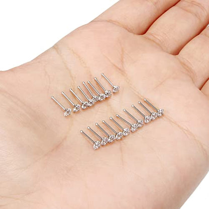 18G 20G 22G Nose Rings Studs with Cubic Zirconia 316L Surgical Steel Straight Screw L Shaped Nose Studs Piercing Jewelry for Women Men Girl CZ 1.5mm 2mm 2.5mm 3mm 20Pcs - color: A:22G Straight- Silver 2.5mm