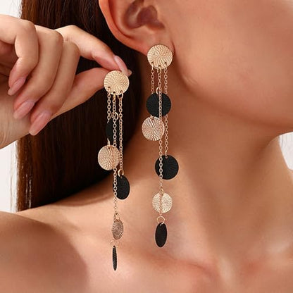 Gold Dangle Earrings for Women Long Statement Drop Boho Gold Chandelier Disc Tassel Earrings Dangle for Party Wedding Trendy Jewelry Gifts - color: L1