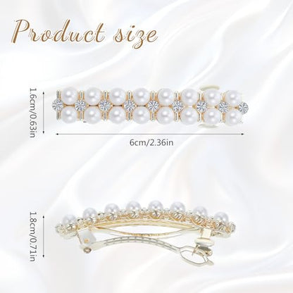 2Pcs Pearl Barrettes for Women,Elegant Pearl Hair Clips | White Fancy Hair Barrettes Wedding Brides Hairs Accessory,Party Daily Use