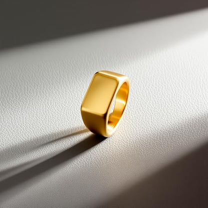 Mens Stainless Steel Plain Signet Rings 4/7/10/14MM Rectangular Pinky Rings | High Polish Classic Blank Thumb Rings, Everyday Comfit Wear, Gift for Men - color: Gold10