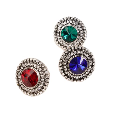 Jumwrit Vintage Knuckle Ring - Silver Rhinestone Big Round Adjustable Finger Ring for Women and Girls - color: Blue
