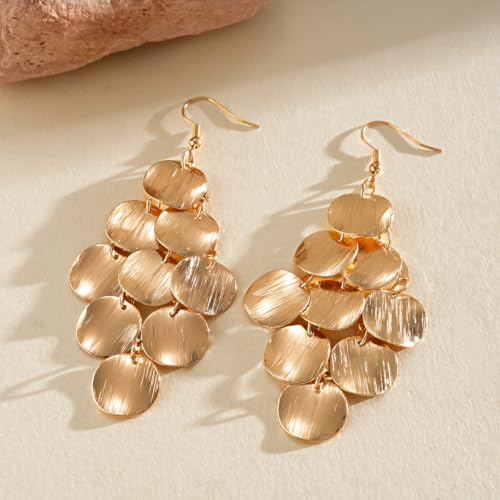 Gold Disc Tassel Dangle Drop Earrings for Women Layered Sequins Dangling Earring Sparkling Hanging Statement Jewelry Gift - color: gold4