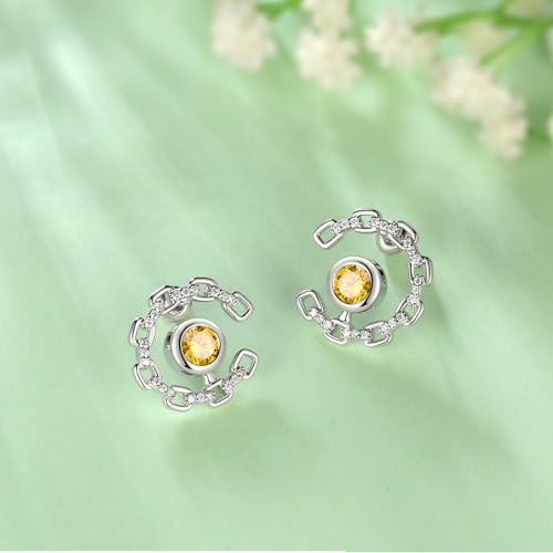 Elegant C-Shaped Crystal Stud Earrings with Birthstone Earring Silver Plated Fashion Jewelry for Women CE0003 - color: Yellow-November