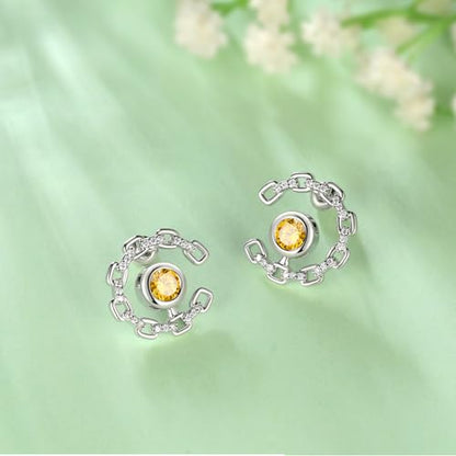 Elegant C-Shaped Crystal Stud Earrings with Birthstone Earring Silver Plated Fashion Jewelry for Women CE0003 - color: Yellow-November
