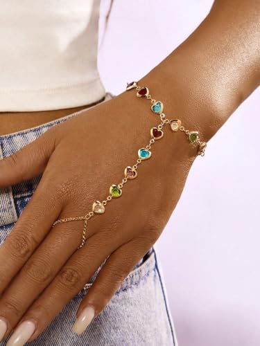 3PCS 14K Gold-Plated Hand Chain Bracelets for Women, Stack Bracelets Set Adjustable, Trendy Dainty Ring Bracelet Hand Chain - color: gold-5-stack