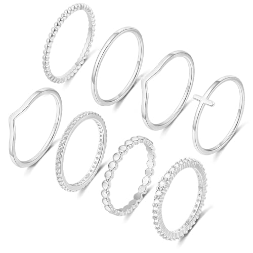 RLMOON 8PCS Gold Silver Rings for Women Non Tarnish Stackable Ring Set | 14K Gold Plated Dainty CZ Simulated Diamond Ring Eternity Wedding Band Gold Stacking Thumb Rings Size 4-12 - color: Gold Stackable Rings