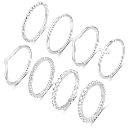 RLMOON 8PCS Gold Silver Rings for Women Non Tarnish Stackable Ring Set | 14K Gold Plated Dainty CZ Simulated Diamond Ring Eternity Wedding Band Gold Stacking Thumb Rings Size 4-12 - color: Gold Stackable Rings