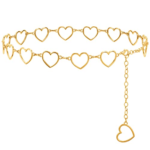 Fashion Long Tassel Metal Waist Chain Women Adjustable Body Link Belts Body Belly Jewelry for Jeans Dresses Sun Gold Plated - color: Hearts Gold
