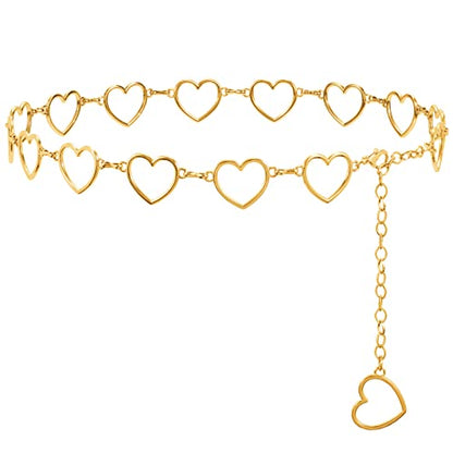 Fashion Long Tassel Metal Waist Chain Women Adjustable Body Link Belts Body Belly Jewelry for Jeans Dresses Sun Gold Plated - color: Hearts Gold