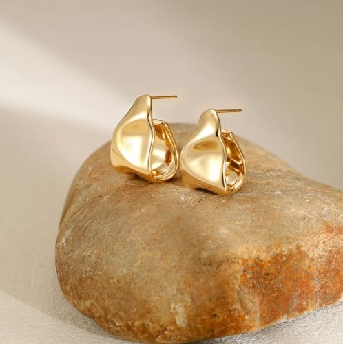 Robaice Chunky Huggie Earring for Women，14K Gold Plated Hoop Earrings | Gold Huggie 925 Sterling Silver Post Earrings, Statement Trendy Hoop Earring，Fashion Lightweight Jewelry Gifts for Women - color: Gold-A
