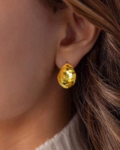 Gold Chunky Earrings for Women Trendy, 14K Gold Plated Dainty Kont Earrings Statement Minimalist Hypoallergenic Stud Earrings - color: Kala & Gold