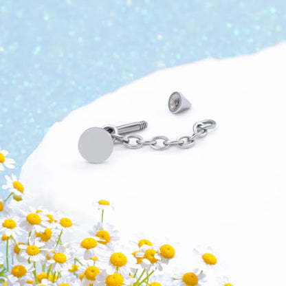 3 Pcs 316L Stainless Steel 16G Tragus Helix Rook Piercing Jewelry with Chain, Cartilage Earrings for Women, Belly Button Ring Vertical Labret Lip Piercing Jewelry - color: Silver, size: Disc