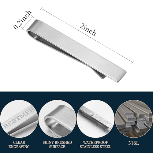 HAWSON Father of the Bride and Groom Tie Clip Best Man Skinny Stainless Steel Marriage Tie Bar Wedding Gift for Man - style: BESTMEN