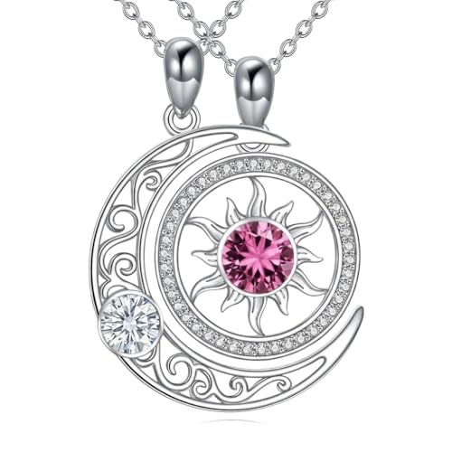Couples Necklace for 2 Sun and Moon Pendant Matching Jewelry Anniversary Birthday Gifts for Couples BFF - color: April&October