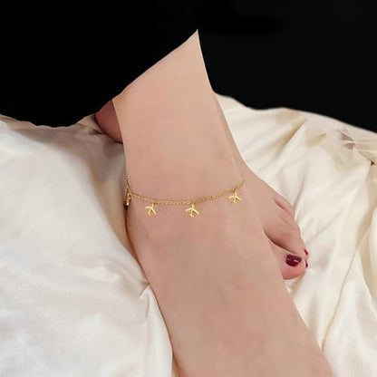 Airplane Anklet for Women Dainty Adjustable Gold Link Fly Plane Charm Foot Chain Stainless Steel Stacking Airline Pendant Bracelet Anklets Simple Statement Ankle World Travel Souvenir Jewelry Freedom Lover Wanderlust Gifts