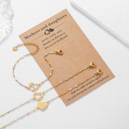 DS Mother Daughter Matching Bracelets,Adjustable Stainless Steel Gift Set | mother’s Day & Birthday Gift Box,Heart Charm,Mommy & Me Style,18K Gold Plated,Hypoallergenic,Daily Wear,Fits Women Teen Girls - color: Gold-6