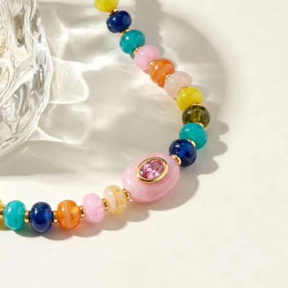 Chunky Beaded Necklace for Women Colorful Bead Choker Necklace Fashion Trendy Summer Boho Bead Statement Necklaces Beach Vocation Holiday Jewelry Gifts - color: Colorful Beaded