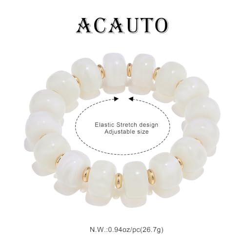 Chunky Beaded Bracelet for Women-Boho Bold Acrylic Resin Stretch Bracelets Trendy Summer Beach Elastic Bangle Vacation Jewelry Accessories - color: Style 2-Off-White