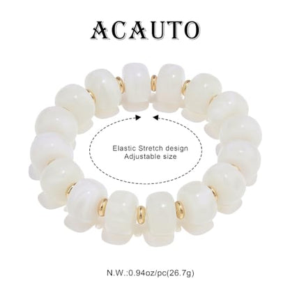 Chunky Beaded Bracelet for Women-Boho Bold Acrylic Resin Stretch Bracelets Trendy Summer Beach Elastic Bangle Vacation Jewelry Accessories - color: Style 2-Off-White