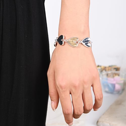 14K Gold & Silver Plated Lightweight Link Bracelet for Women | Stackable Bracelets ,14K Gold Plated Bracelets with CZ,Lightweight Trendy Chain Bracelet Jewelry Gift - style: silver heart chain