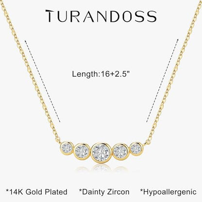 Turandoss Cubic Zirconia Necklace for Women, 14K Gold Plated Necklace | Gold Choker Necklace for Women, Trendy CZ Pearl Necklace, Simple Wedding Prom Jewelry, Bridesmaids Gifts - color: 5 Round Zircon