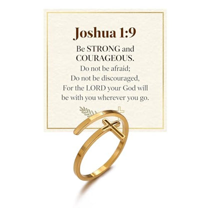 Cross Rings For Women, Faith Christian Blessed Hope Love Encouragement Pray Ring Adjustable Open Wrap Thumb Cross Inspirational Ring Dainty 14k gold Jewelry Easter Gift Non Tarnish - color: Gold 1