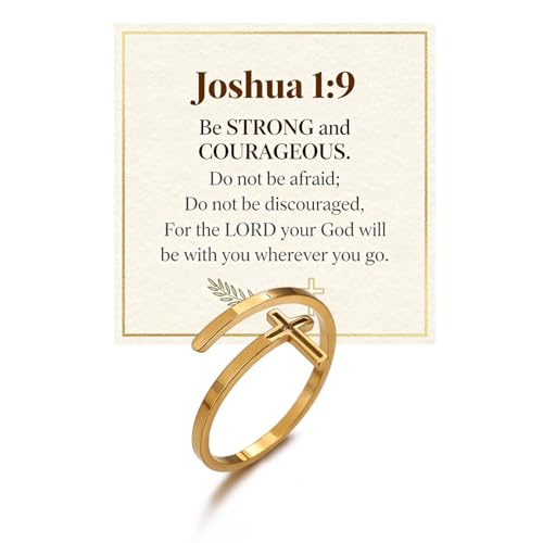 Cross Rings For Women, Faith Christian Blessed Hope Love Encouragement Pray Ring Adjustable Open Wrap Thumb Cross Inspirational Ring Dainty 14k gold Jewelry Easter Gift Non Tarnish - color: Gold 1