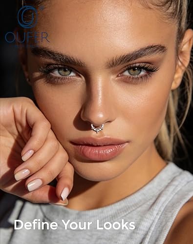OUFER 16G Silver Gold Moon Star Hinged Segment Septum Ring 316L Surgical Stainless Steel CZ Septum Jewelry 8mm 10mm Inner Diameter with Free Tweezer Helix Tragus Conch Lip Piercing Jewelry for Women - color: Silver
