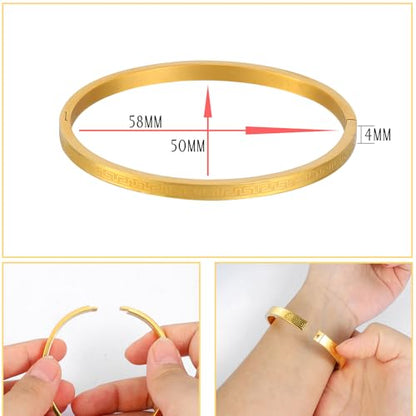 4/6/8MM Greek Key Meander Bracelet Oval Stainless Steel Bangle Cuff Gifts for Women Men - color: Gold, size: 4mm