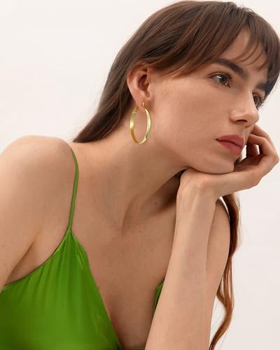 Apsvo Hoop Earrings for Women, 5mm Wide 14K Gold Plated/Silver Hoop Earring Hypoallergenic 925 Sterling Silver Earrings Lightweight Large Earrings for Women - color: Gold &40mm