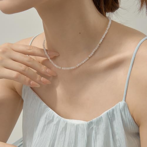 ARSIS Genuine Beaded Gemstone Necklace for Women, Colorful Natural Stone Handmade Bead Choker, Personalized Birthstone Necklace, Boho Summer Beach Necklace Layering Stackable Jewelry Gift - color: Mother of Pearl (April)