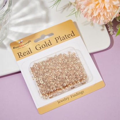 Beebeecraft 1 Box 100Pcs Ball Post Earring Studs Gold Earring Posts with Loop Small 5mm Round Ball 24K Gold Plated Stainless Steel Stud Earring Findings for Jewelry Making Earrings Supplies DIY Crafts - color: Gold, size: 5mm Ball