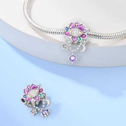HappyStar 925 Sterling Silver Charms for Bracelets and Necklace Dangle Pendants Beads Charms Fits Charms Bracelets for Woman Jewelry Gifts (with one Spacer Bead Charms) - style: Elegant Lotus Beads