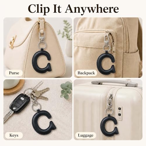 Initial Letter Keychain,Stainless Steel,Colorful Faux Leather Keyring for Backpack,Purse,Car Keys,Gift for Men Women - color: C