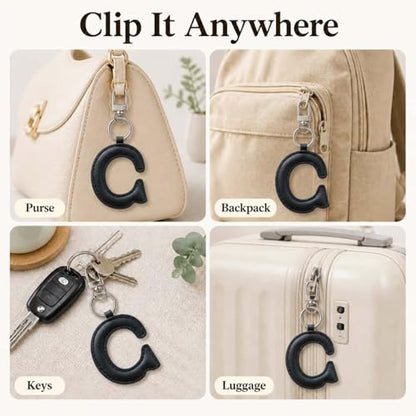 Initial Letter Keychain,Stainless Steel,Colorful Faux Leather Keyring for Backpack,Purse,Car Keys,Gift for Men Women - color: C