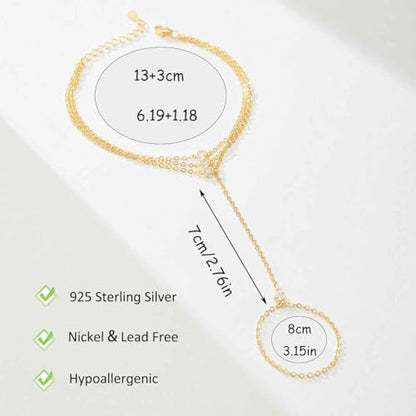 925 Sterling Silver Hand Chain Bracelet for Women | 14k Gold Plated CZ Crystal Heart Starburst Ring Bracelets Hand Chain Diamond Layered Stackable Link Chain Beach Jewelry Gifts - color: Gold