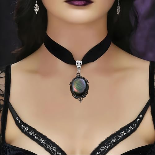 Gothic Black Velvet Goth Choker Necklace for Women,Cameo Black Choker Crow Skull Pendant Necklace Vintage Collar Skull Necklace Gothic Jewelry - style: colourful