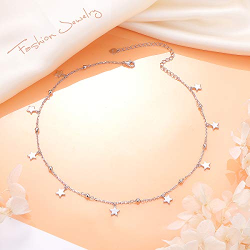 Ladytree S925 Sterling Silver Dainty Simple Choker Necklace,Rolo Chain,Adjustable 13 inches to 16 inches - style: 03_Beads Stars choker