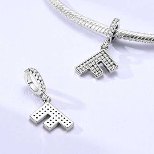Hapour Letter 925 Sterling Silver Charm with Cubic Zirconia Alphabet A-Z Initial Dangle Charms Beads Pendent DIY Jewelry for Bracelets Necklace - color: F