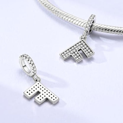 Hapour Letter 925 Sterling Silver Charm with Cubic Zirconia Alphabet A-Z Initial Dangle Charms Beads Pendent DIY Jewelry for Bracelets Necklace - color: F