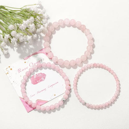 Raicegs 4 6 8MM Beaded Bracelets Healing Crystal Bracelet for Women Men Natural Stone Handmade Stretch Bracelet Reiki Spiritual Jewelry - color: Rose Quartz, size: 4mm