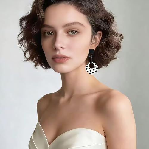 Handmade Lightweight Retro Polka Dot Square Hollow Round Dangle Drop Earrings Unique Chic Resin Geometric Stud Earrings For Women - style: white 1