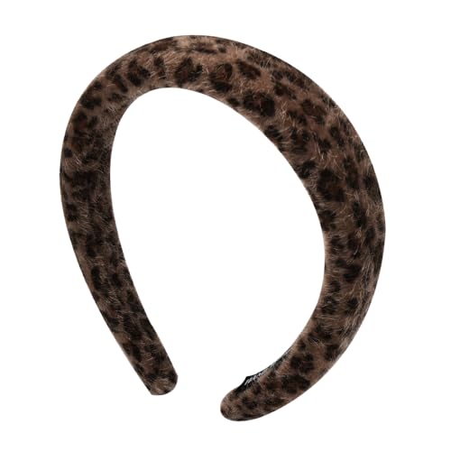 Guqqeuc Leopard Puffy Headband Wide Padded Headband for Women Girls Leopard Print Headbands for Women Cheetah Hairband Brown Sponge Headband for Long Short Hair Accessories